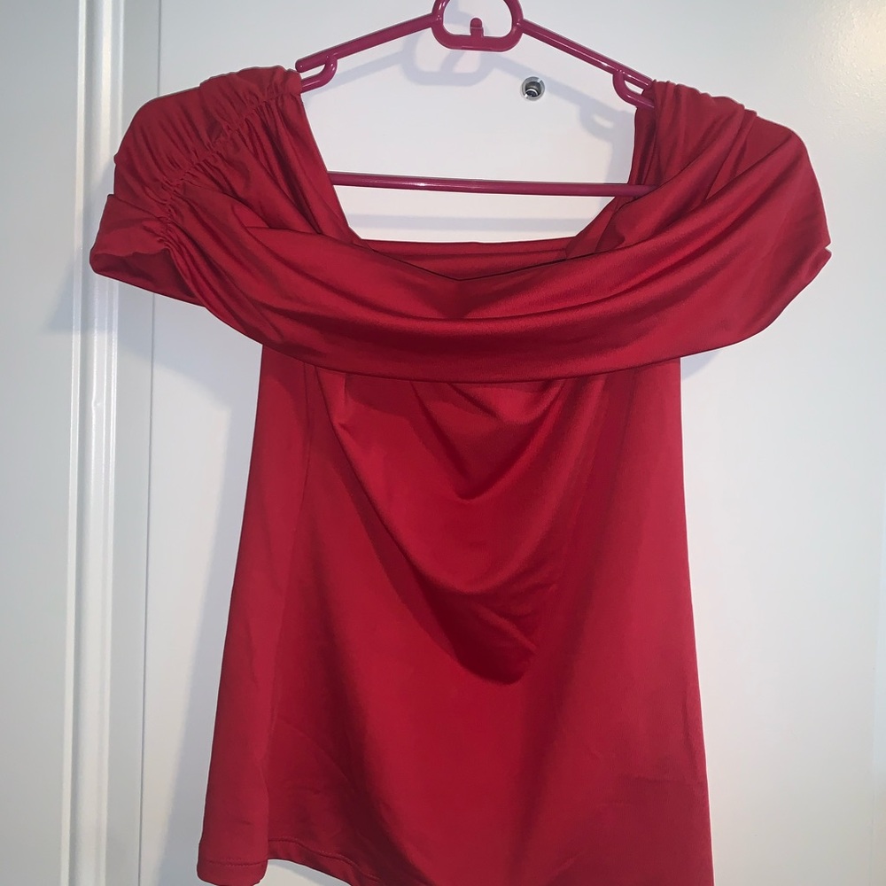 Divided Red Off-Shoulder Blouse